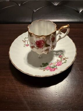 vintage MARco porcelain footed demitasse cup with saucer- mismatched set
